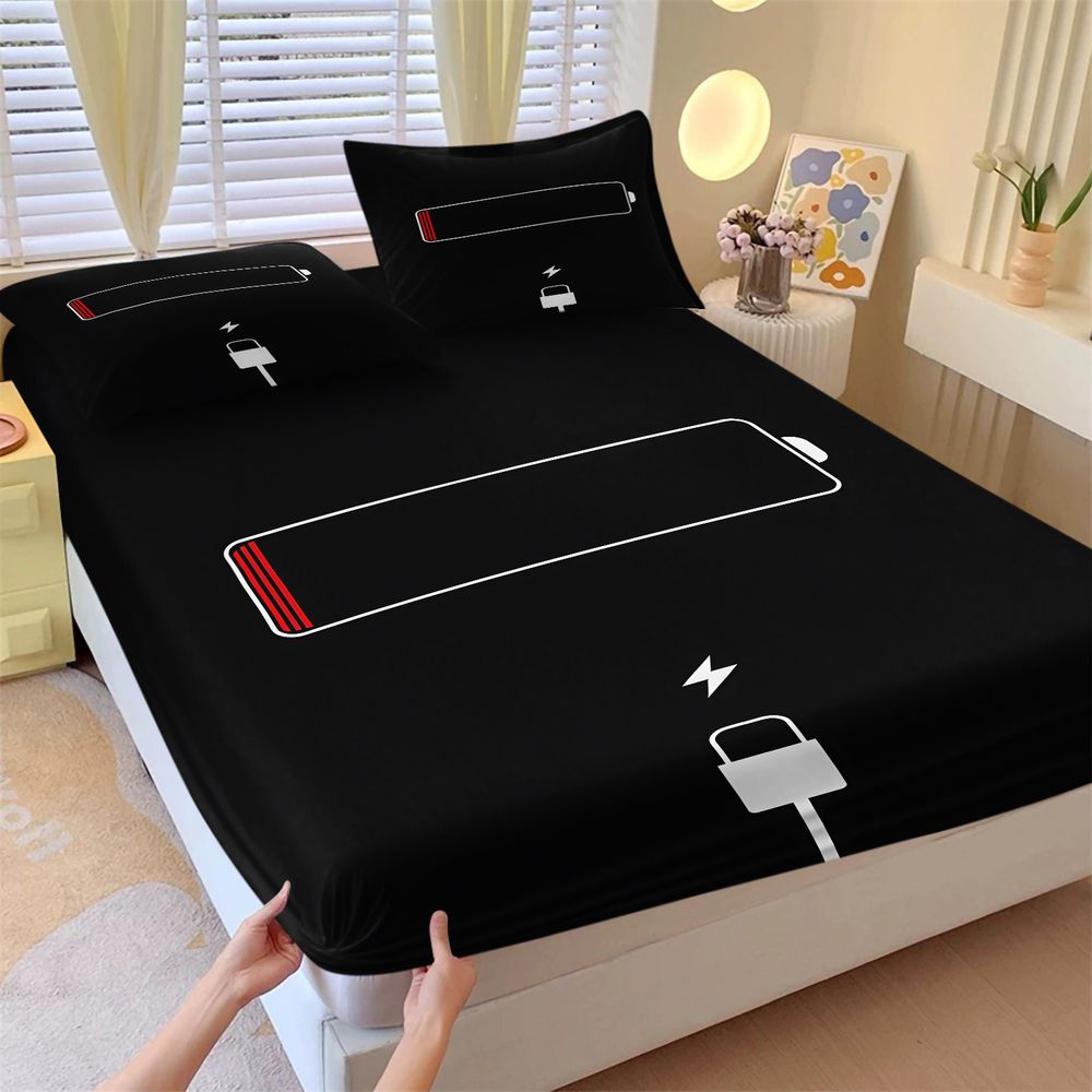 Bed Sheet Microfiber - Minimalist Low Battery Warning Print Bedding